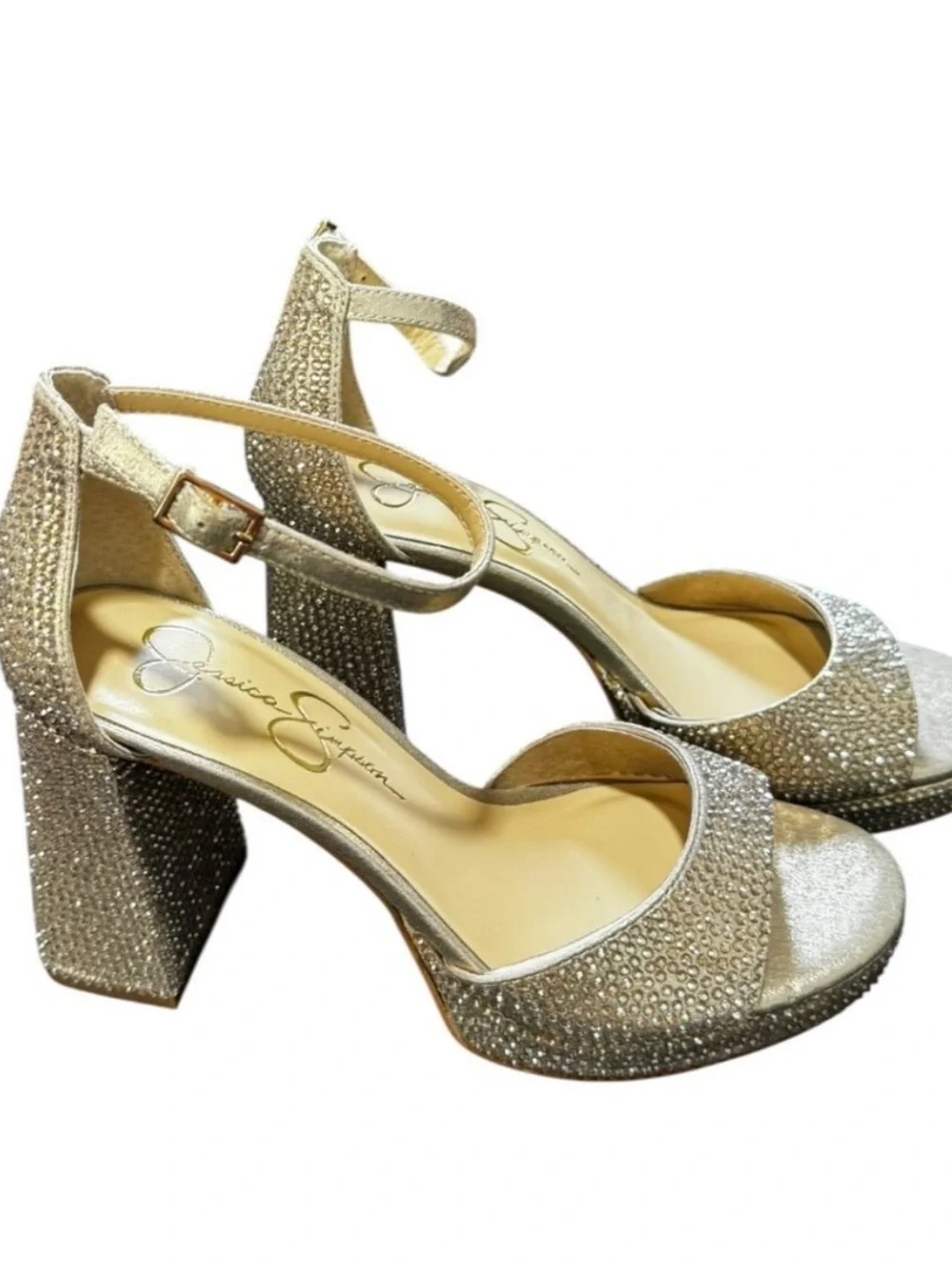 Jessica Simpson Silver Crystal Block Heel Sandals